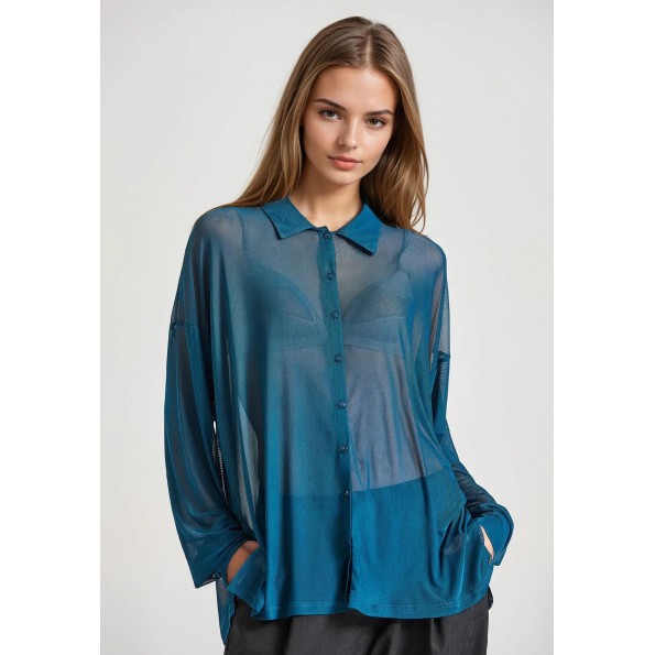 Γυναικείο διάφανο πουκάμισο FUNKY BUDDHA FBL010-103-05 μπλε