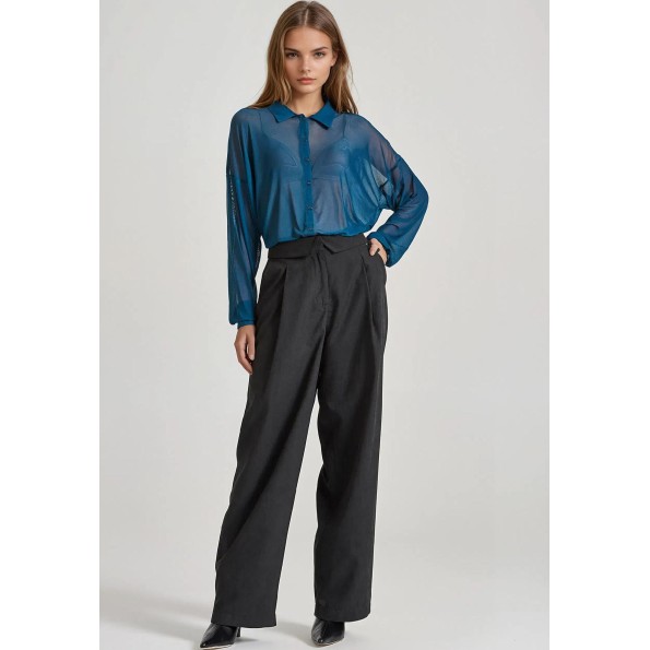 Γυναικείο διάφανο πουκάμισο FUNKY BUDDHA FBL010-103-05 μπλε Γυναικεία