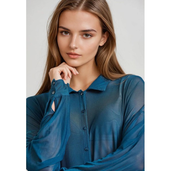 Γυναικείο διάφανο πουκάμισο FUNKY BUDDHA FBL010-103-05 μπλε Γυναικεία