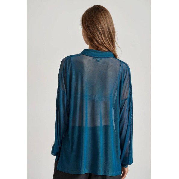 Γυναικείο διάφανο πουκάμισο FUNKY BUDDHA FBL010-103-05 μπλε Γυναικεία
