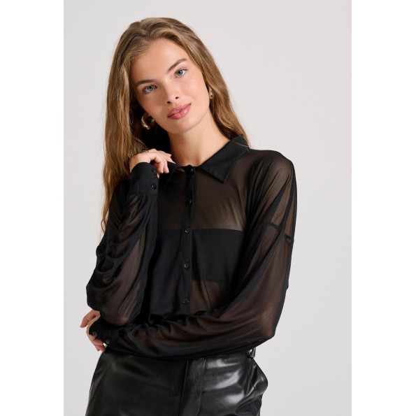 Γυναικείο διάφανο πουκάμισο FUNKY BUDDHA FBL010-103-05 μαύρο