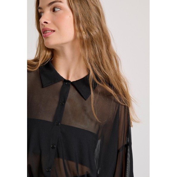 Γυναικείο διάφανο πουκάμισο FUNKY BUDDHA FBL010-103-05 μαύρο Γυναικεία