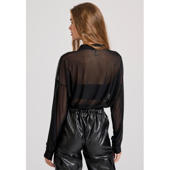 Γυναικείο διάφανο πουκάμισο FUNKY BUDDHA FBL010-103-05 μαύρο Γυναικεία