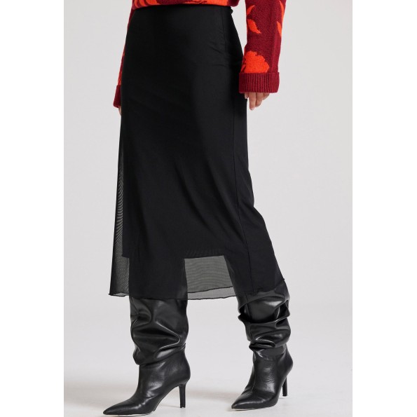 Γυναικεία midi φούστα FUNKY BUDDHA FBL010-125-14 μαύρη Γυναικεία