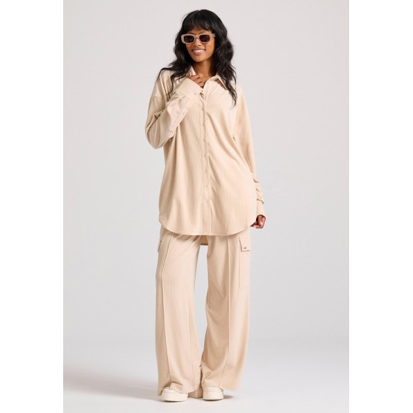 Γυναικείο βελουτέ cargo παντελόνι FUNKY BUDDHA FBL010-117-02 μπεζ Γυναικεία