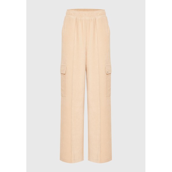 Γυναικείο βελουτέ cargo παντελόνι FUNKY BUDDHA FBL010-117-02 μπεζ Γυναικεία