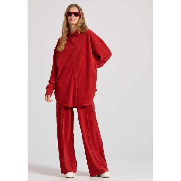 Γυναικείο βελουτέ cargo παντελόνι FUNKY BUDDHA FBL010-117-02 κόκκινο Γυναικεία