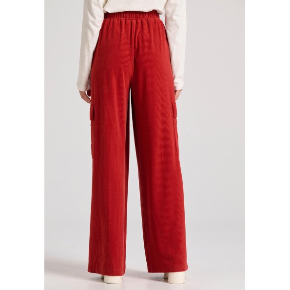 Γυναικείο βελουτέ cargo παντελόνι FUNKY BUDDHA FBL010-117-02 κόκκινο Γυναικεία