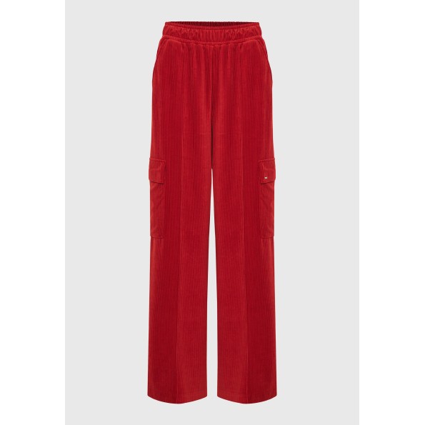 Γυναικείο βελουτέ cargo παντελόνι FUNKY BUDDHA FBL010-117-02 κόκκινο Γυναικεία
