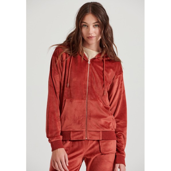Γυναικεία βελουτέ ζακέτα FUNKY BUDDHA FBL010-100-06 καφέ