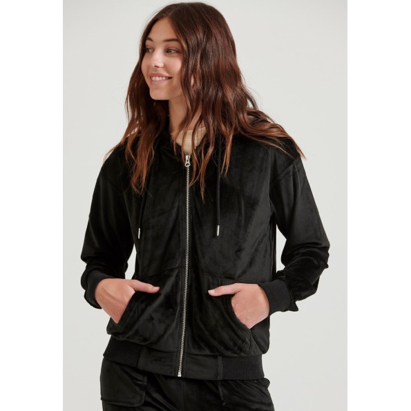 Γυναικεία βελουτέ ζακέτα FUNKY BUDDHA FBL010-100-06 μαύρη Γυναικεία