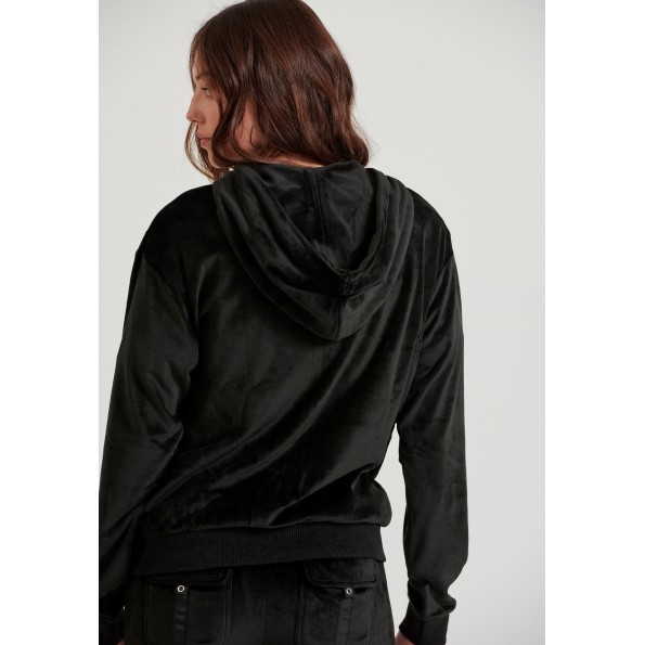 Γυναικεία βελουτέ ζακέτα FUNKY BUDDHA FBL010-100-06 μαύρη Γυναικεία