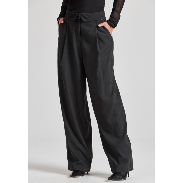 Γυναικείο wide leg παντελόνι FUNKY BUDDHA FBL010-125-02 μαύρο