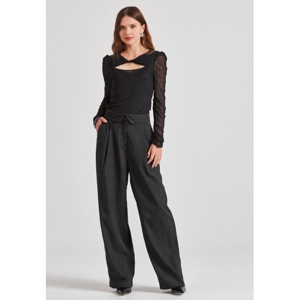 Γυναικείο wide leg παντελόνι FUNKY BUDDHA FBL010-125-02 μαύρο Γυναικεία