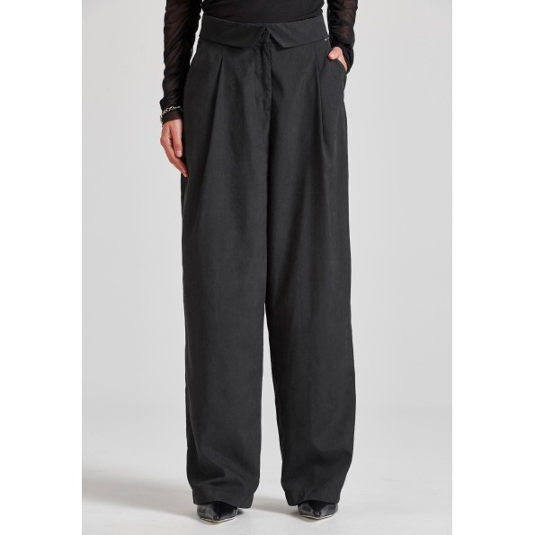 Γυναικείο wide leg παντελόνι FUNKY BUDDHA FBL010-125-02 μαύρο Γυναικεία
