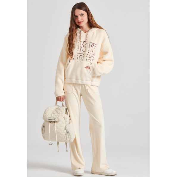 Γυναικείο βελουτέ παντελόνι φόρμας FUNKY BUDDHA FBL010-100-02 εκρού Γυναικεία