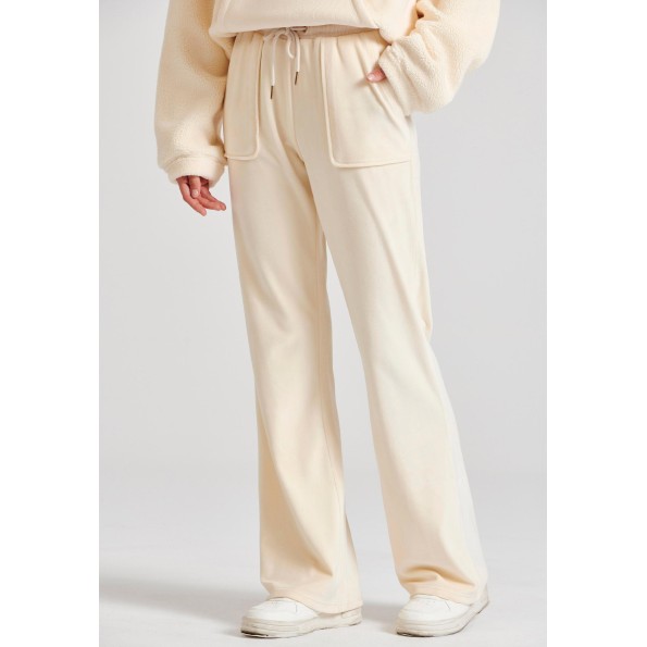 Γυναικείο βελουτέ παντελόνι φόρμας FUNKY BUDDHA FBL010-100-02 εκρού Γυναικεία
