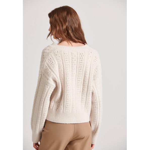 Γυναικεία πλεκτή ζακέτα FUNKY BUDDHA FBL010-121-09 εκρού Γυναικεία