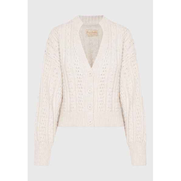 Γυναικεία πλεκτή ζακέτα FUNKY BUDDHA FBL010-121-09 εκρού Γυναικεία