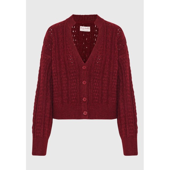 Γυναικεία πλεκτή ζακέτα FUNKY BUDDHA FBL010-121-09 μπορντό Γυναικεία