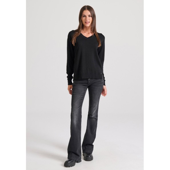 Γυναικείο flare fit jean παντελόνι FUNKY BUDDHA FBL010-161-02 μαύρο Γυναικεία