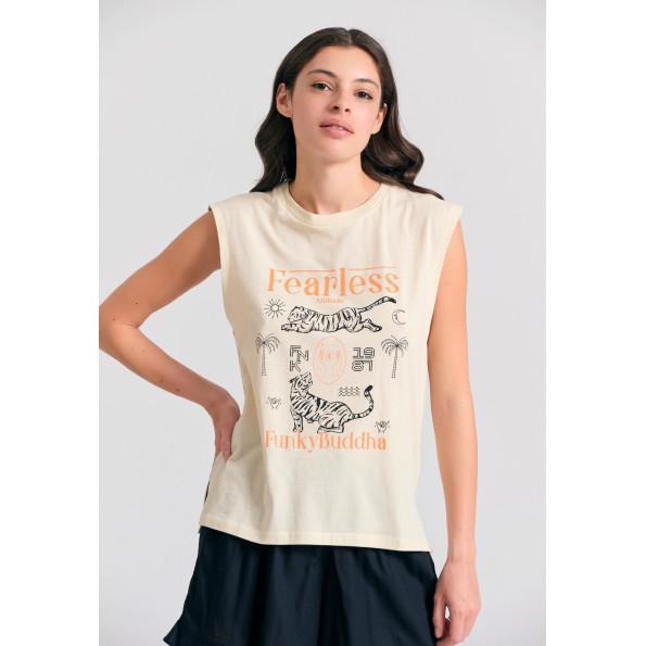 Γυναικείο t-shirt FUNKY BUDDHA FBL011-164-04 μπεζ