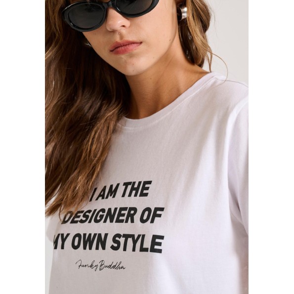 Γυναικείο t-shirt FUNKY BUDDHA FBL010-103-04 λευκό Γυναικεία