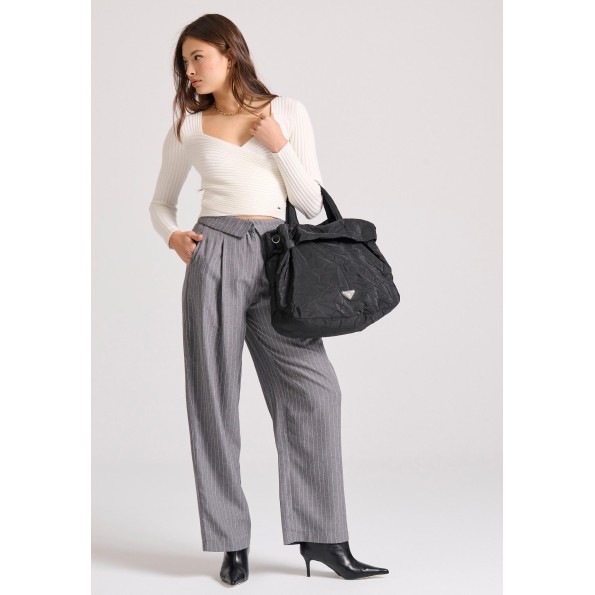 Γυναικεία κρουαζέ πλεκτή μπλούζα FUNKY BUDDHA FBL010-106-09 εκρού Γυναικεία