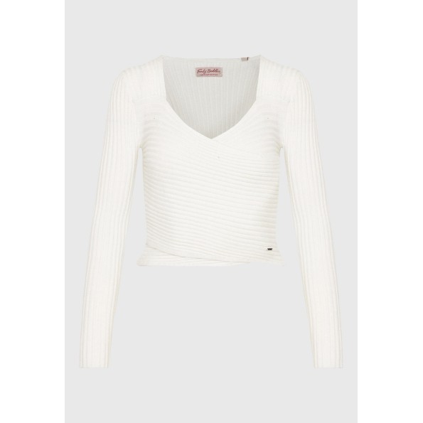 Γυναικεία κρουαζέ πλεκτή μπλούζα FUNKY BUDDHA FBL010-106-09 εκρού Γυναικεία