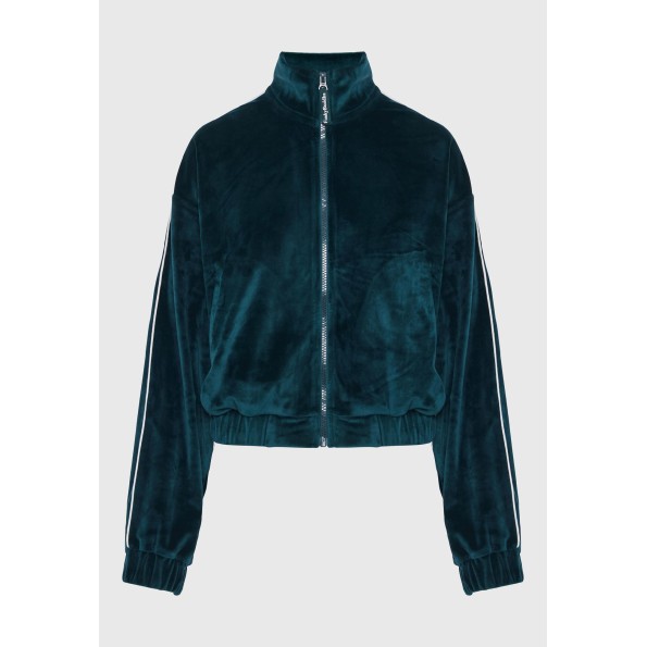 Γυναικεία βελουτέ ζακέτα FUNKY BUDDHA FBL010-101-06 πετρόλ Γυναικεία