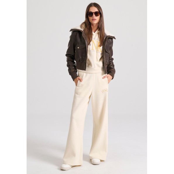 Γυναικείο παντελόνι φόρμας FUNKY BUDDHA FBL010-106-02 εκρού Γυναικεία