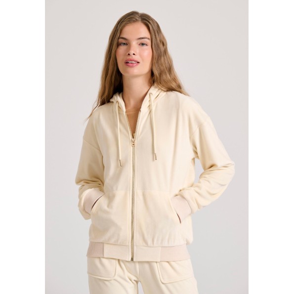 Γυναικεία βελουτέ ζακέτα FUNKY BUDDHA FBL010-100-06 εκρού