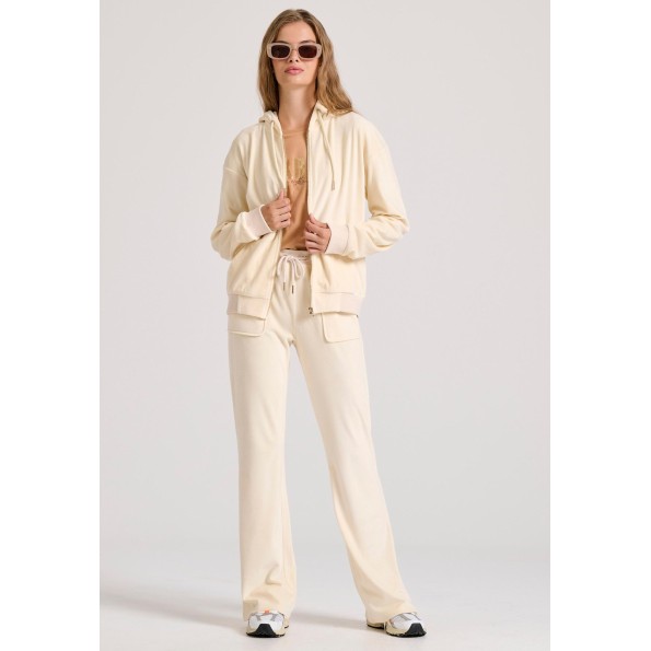 Γυναικεία βελουτέ ζακέτα FUNKY BUDDHA FBL010-100-06 εκρού Γυναικεία