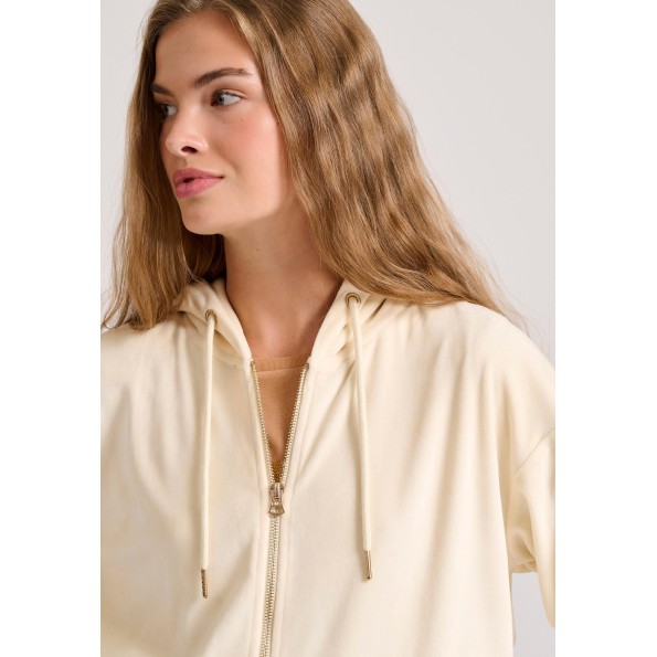 Γυναικεία βελουτέ ζακέτα FUNKY BUDDHA FBL010-100-06 εκρού Γυναικεία