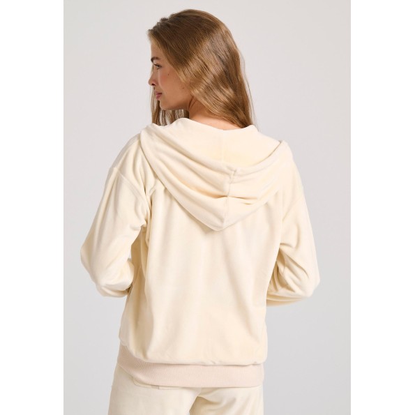 Γυναικεία βελουτέ ζακέτα FUNKY BUDDHA FBL010-100-06 εκρού Γυναικεία