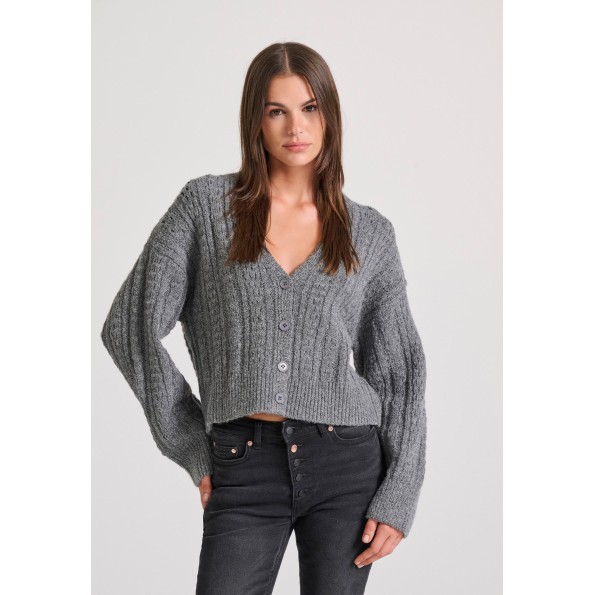 Γυναικεία πλεκτή ζακέτα FUNKY BUDDHA FBL010-121-09 ανθρακί