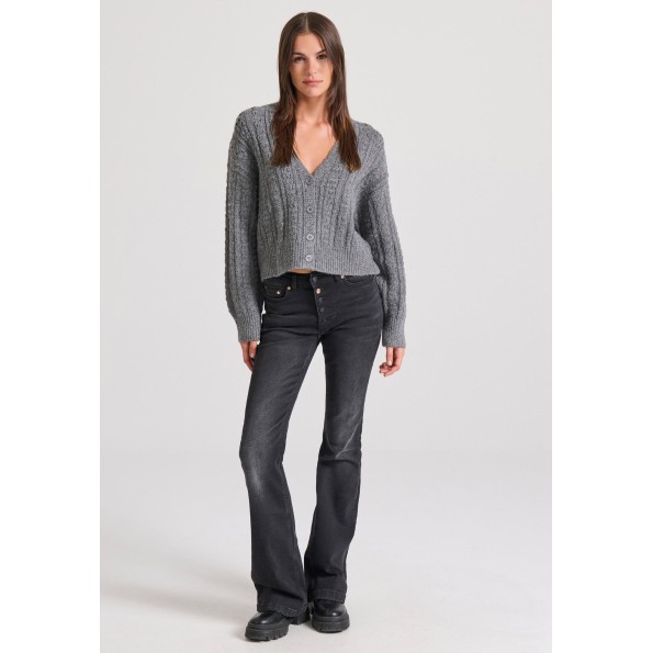 Γυναικεία πλεκτή ζακέτα FUNKY BUDDHA FBL010-121-09 ανθρακί Γυναικεία