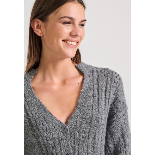 Γυναικεία πλεκτή ζακέτα FUNKY BUDDHA FBL010-121-09 ανθρακί Γυναικεία