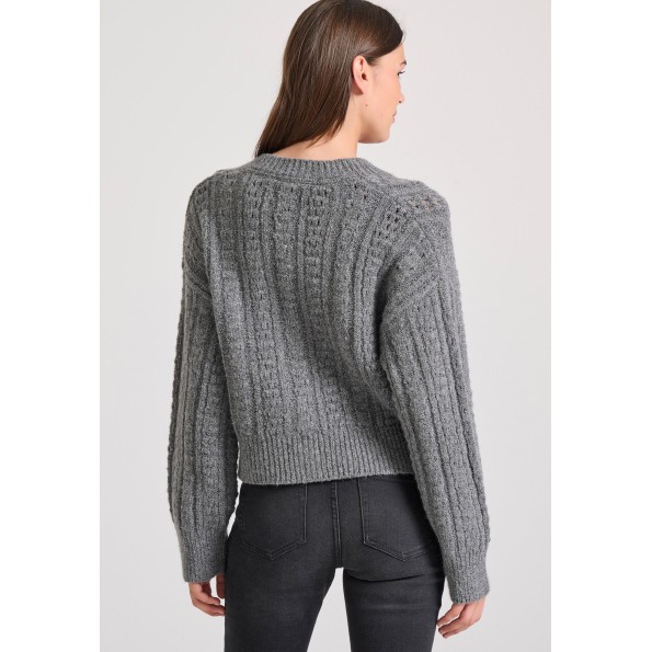Γυναικεία πλεκτή ζακέτα FUNKY BUDDHA FBL010-121-09 ανθρακί Γυναικεία
