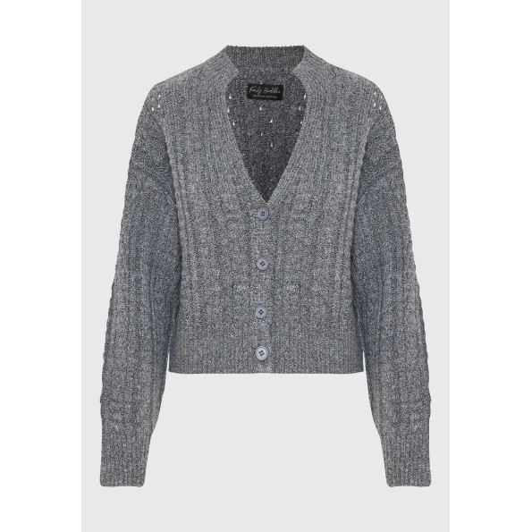 Γυναικεία πλεκτή ζακέτα FUNKY BUDDHA FBL010-121-09 ανθρακί Γυναικεία