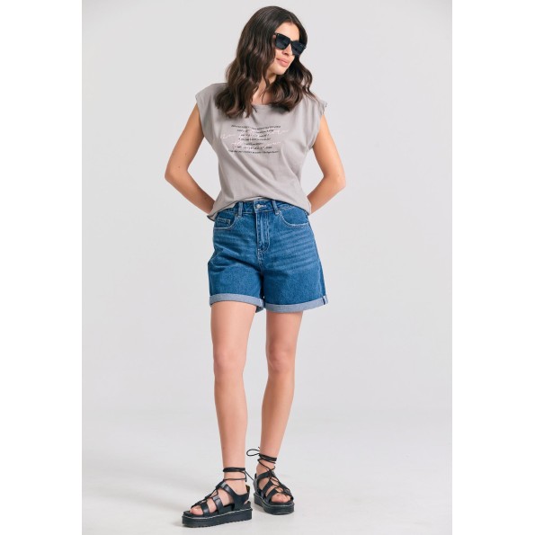 Γυναικείο t-shirt FUNKY BUDDHA FBL011-182-04 γκρι Γυναικεία