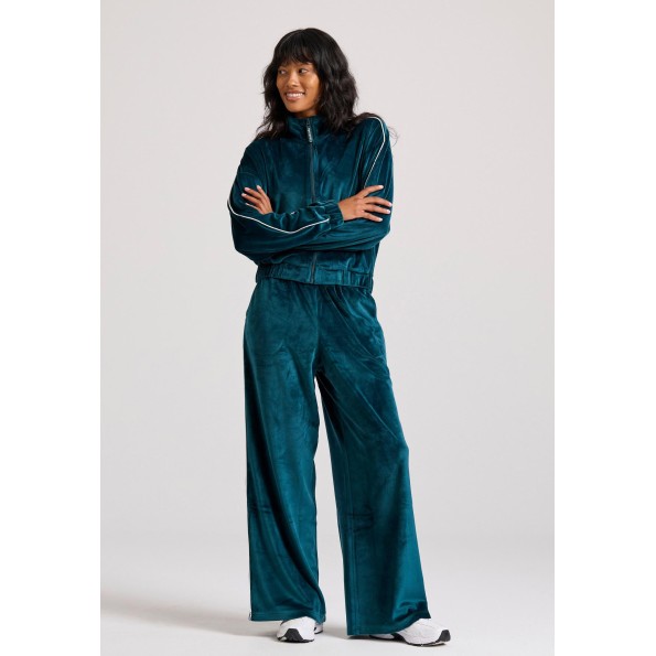 Γυναικείο βελουτέ παντελόνι φόρμας FUNKY BUDDHA FBL010-102-02 πετρόλ Γυναικεία