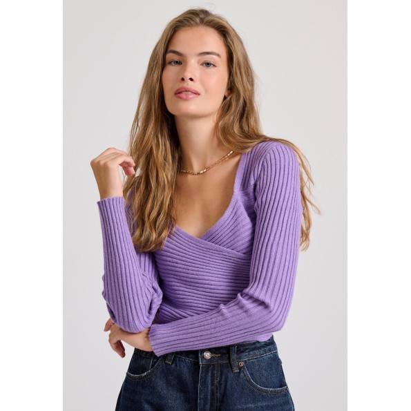Γυναικεία κρουαζέ πλεκτή μπλούζα FUNKY BUDDHA FBL010-106-09 μοβ