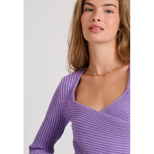 Γυναικεία κρουαζέ πλεκτή μπλούζα FUNKY BUDDHA FBL010-106-09 μοβ Γυναικεία