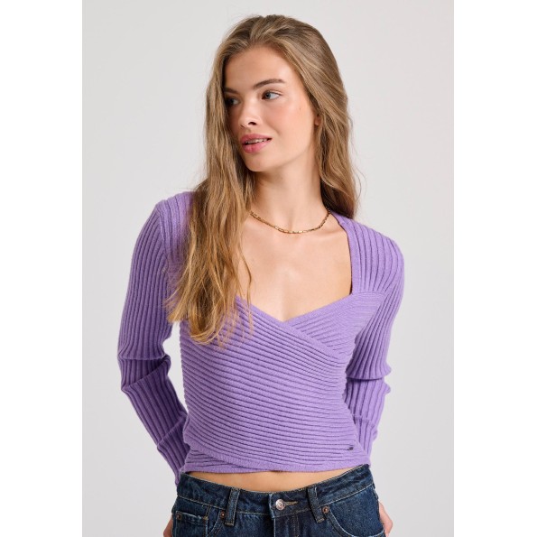 Γυναικεία κρουαζέ πλεκτή μπλούζα FUNKY BUDDHA FBL010-106-09 μοβ Γυναικεία