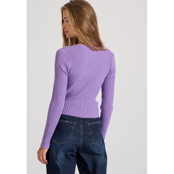 Γυναικεία κρουαζέ πλεκτή μπλούζα FUNKY BUDDHA FBL010-106-09 μοβ Γυναικεία