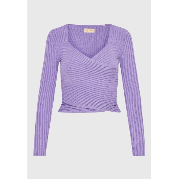 Γυναικεία κρουαζέ πλεκτή μπλούζα FUNKY BUDDHA FBL010-106-09 μοβ Γυναικεία