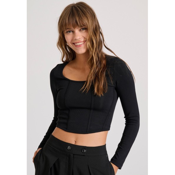 Γυναικείο cropped top FUNKY BUDDHA FBL010-110-07 μαύρο