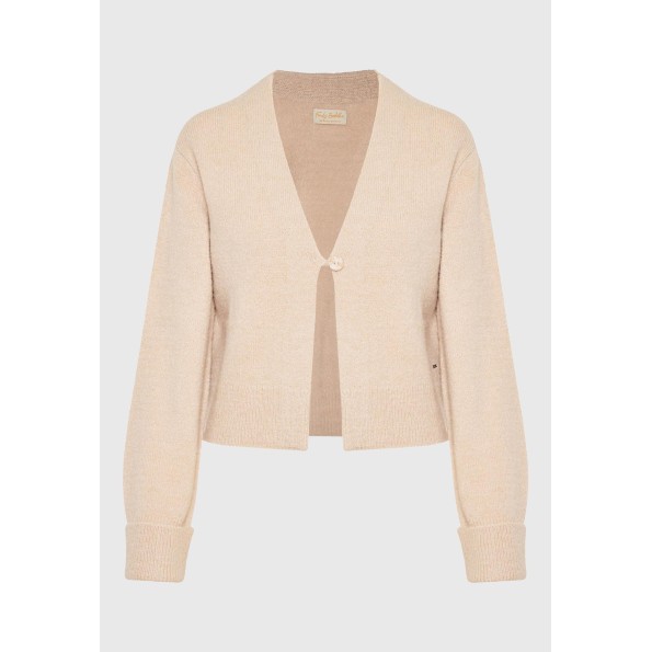 Γυναικεία πλεκτή ζακέτα FUNKY BUDDHA FBL010-118-09 μπεζ Γυναικεία