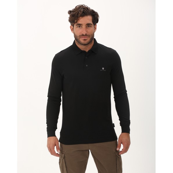 Ανδρική polo μπλούζα NAVY & GREEN μαύρη